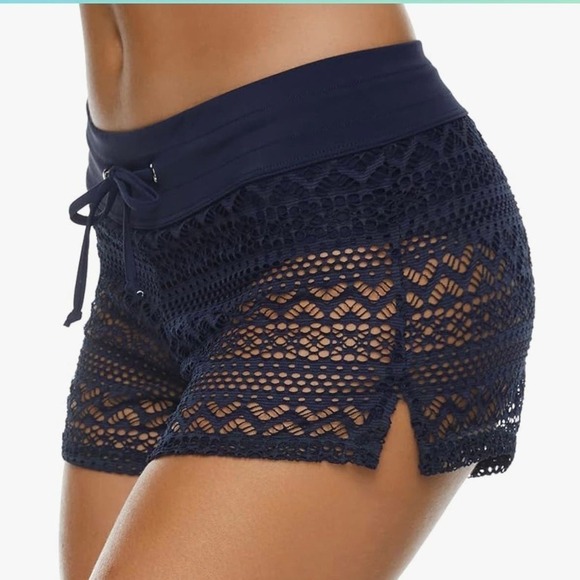 Women's Swim Shorts Lace Hollow Swimsuit Bottoms Mid Rise Board Shorts 2XL - Picture 2 of 10